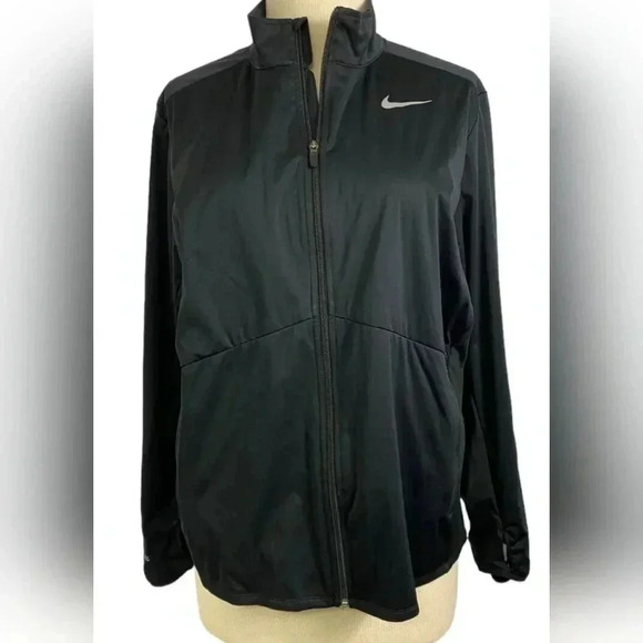 Nike Dri-Fit Full Zip Black Lined Windbreaker with Hand Covering  Women’s Size L - Picture 1 of 11